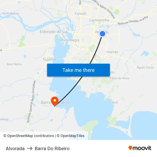 Alvorada to Barra Do Ribeiro map