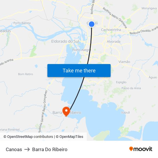 Canoas to Barra Do Ribeiro map