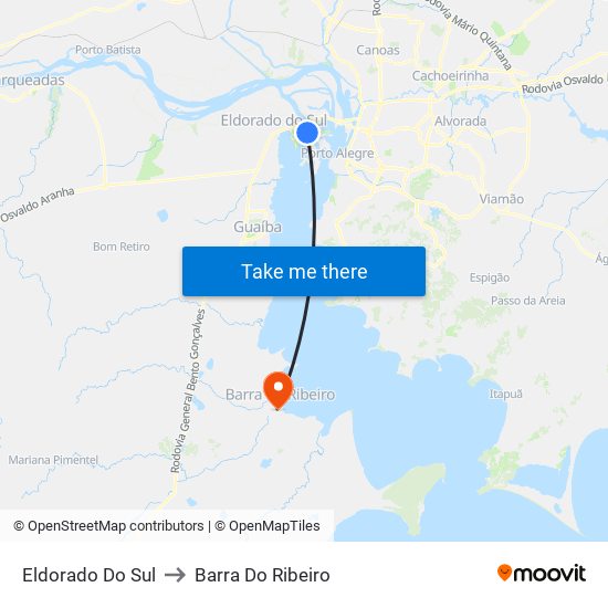 Eldorado Do Sul to Barra Do Ribeiro map