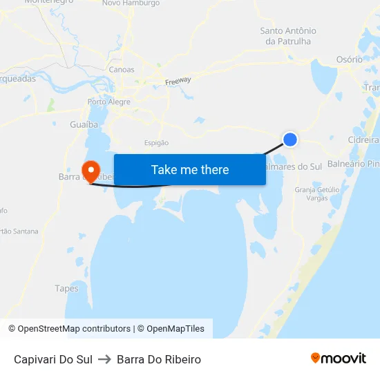 Capivari Do Sul to Barra Do Ribeiro map