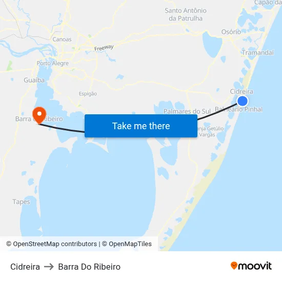 Cidreira to Barra Do Ribeiro map