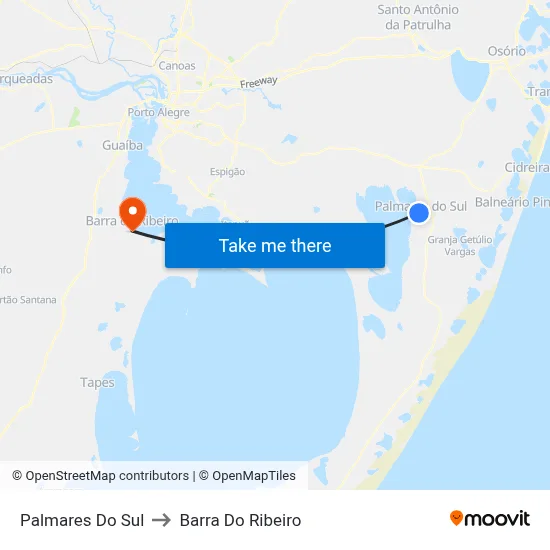 Palmares Do Sul to Barra Do Ribeiro map