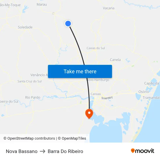 Nova Bassano to Barra Do Ribeiro map