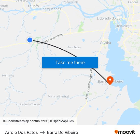 Arroio Dos Ratos to Barra Do Ribeiro map