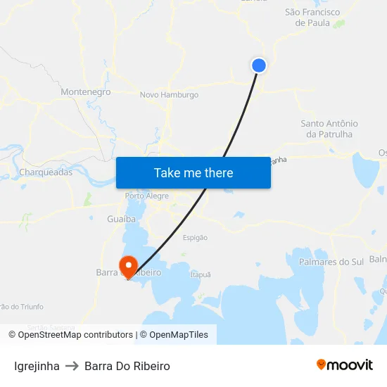 Igrejinha to Barra Do Ribeiro map