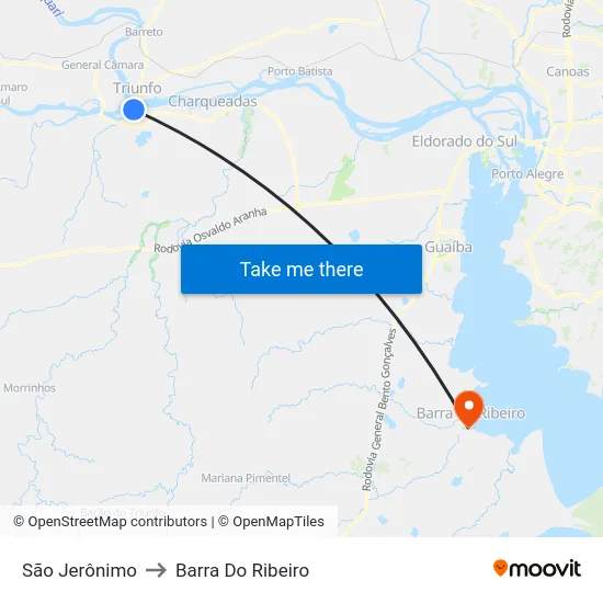 São Jerônimo to Barra Do Ribeiro map