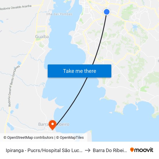 Ipiranga - Pucrs/Hospital São Lucas to Barra Do Ribeiro map