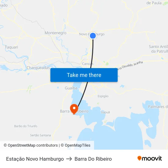 Estação Novo Hamburgo to Barra Do Ribeiro map