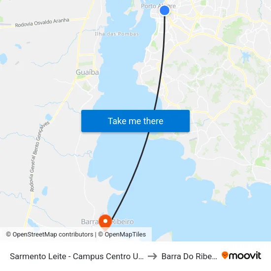 Sarmento Leite - Campus Centro Ufrgs to Barra Do Ribeiro map