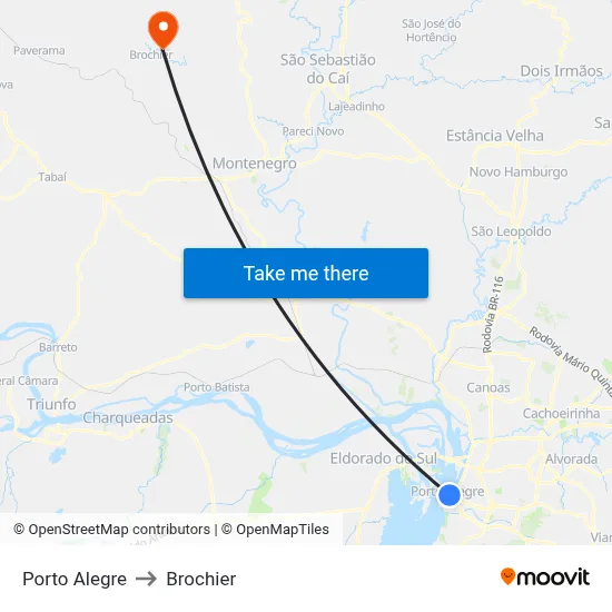 Porto Alegre to Brochier map