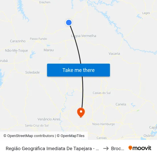 Região Geográfica Imediata De Tapejara - Sananduva to Brochier map