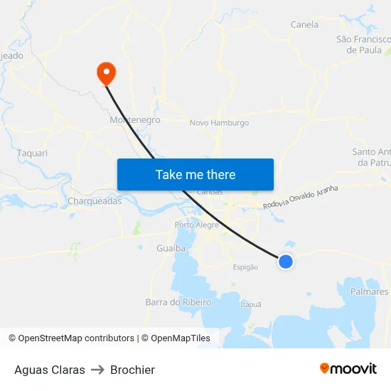 Aguas Claras to Brochier map