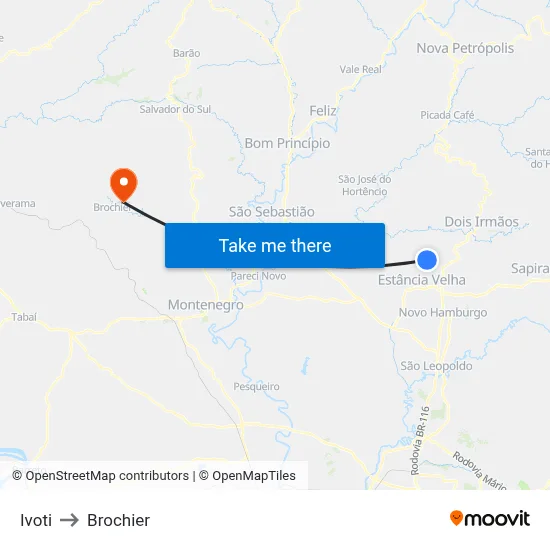 Ivoti to Brochier map