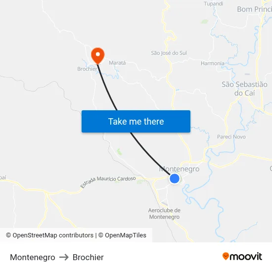 Montenegro to Brochier map