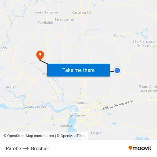 Parobé to Brochier map