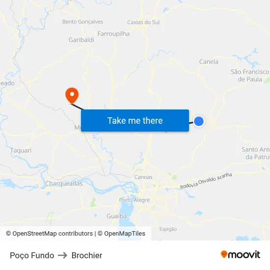 Poço Fundo to Brochier map