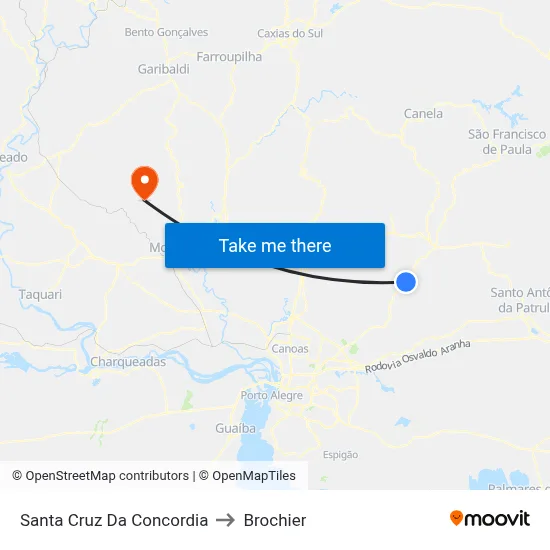 Santa Cruz Da Concordia to Brochier map