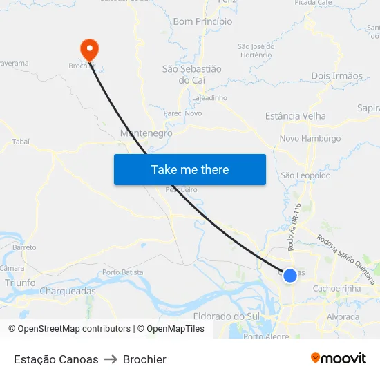 Estação Canoas to Brochier map