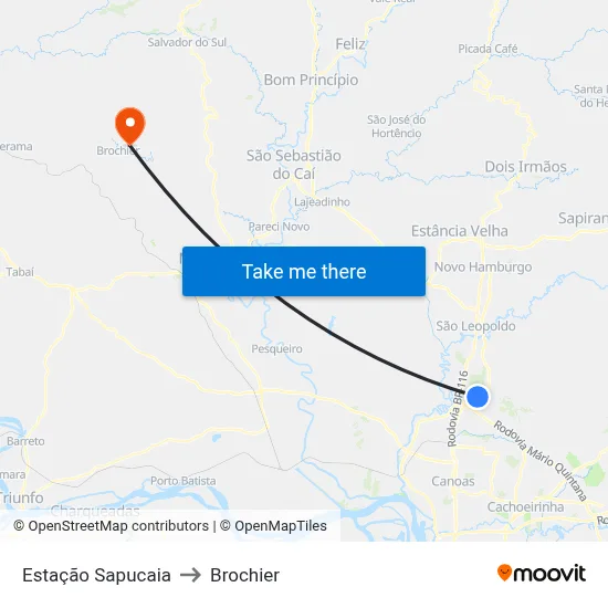 Estação Sapucaia to Brochier map
