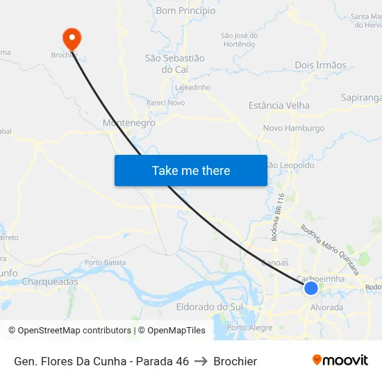 Gen. Flores Da Cunha - Parada 46 to Brochier map