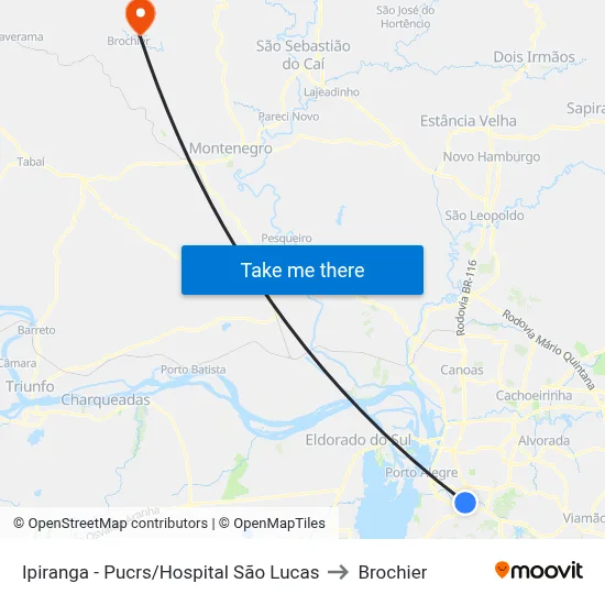 Ipiranga - Pucrs/Hospital São Lucas to Brochier map