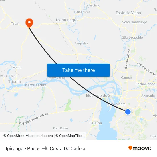 Ipiranga - Pucrs to Costa Da Cadeia map