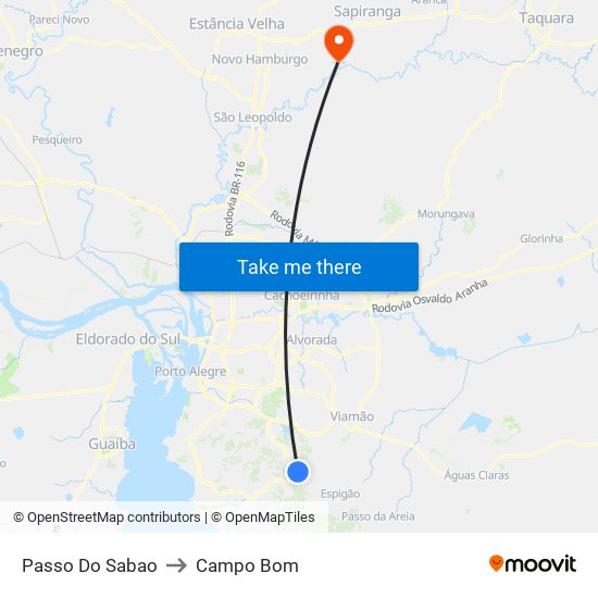 Passo Do Sabao to Campo Bom map