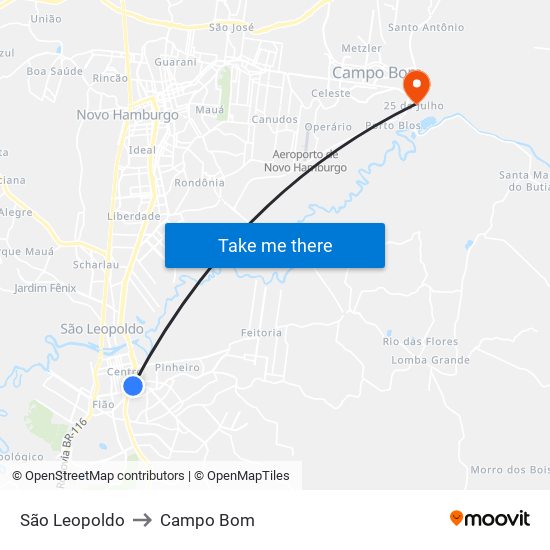 São Leopoldo to Campo Bom map
