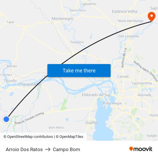 Arroio Dos Ratos to Campo Bom map