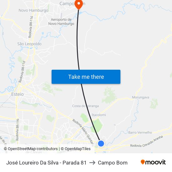 José Loureiro Da Silva - Parada 81 to Campo Bom map