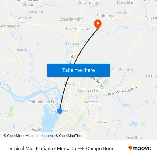 Terminal Mal. Floriano - Mercado to Campo Bom map