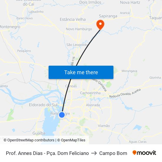 Prof. Annes Dias - Pça. Dom Feliciano to Campo Bom map