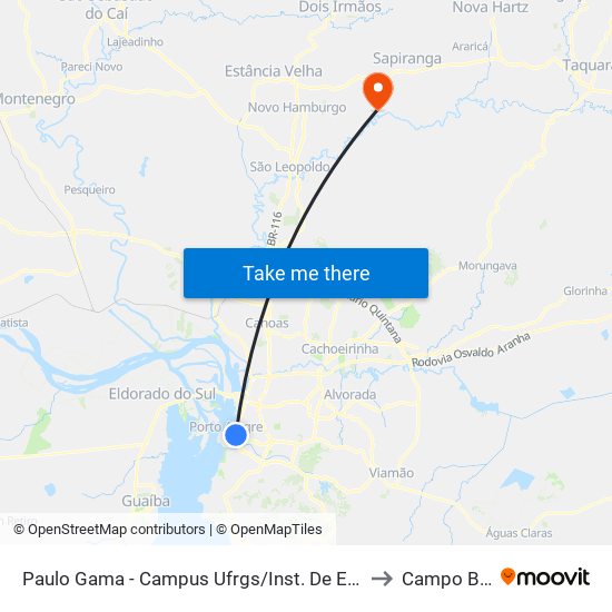 Paulo Gama - Campus Ufrgs/Inst. De Educação to Campo Bom map