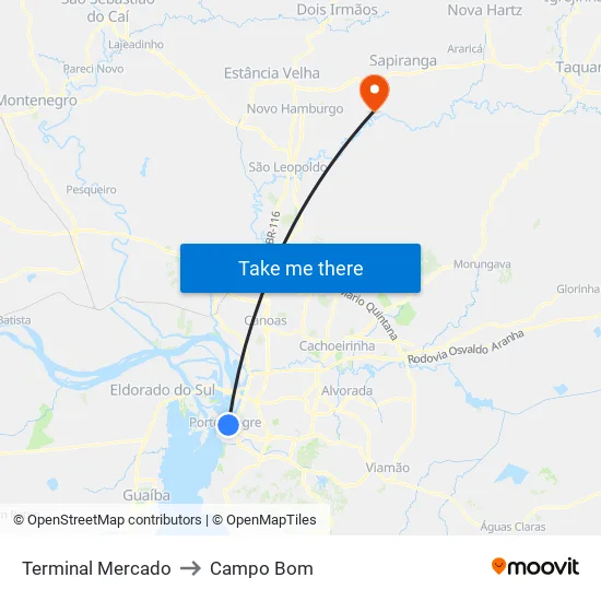 Terminal Mercado to Campo Bom map