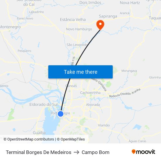 Terminal Borges De Medeiros to Campo Bom map