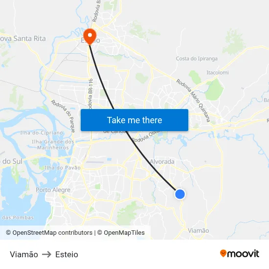 Viamão to Esteio map