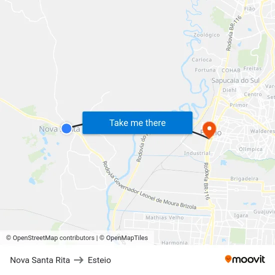 Nova Santa Rita to Esteio map