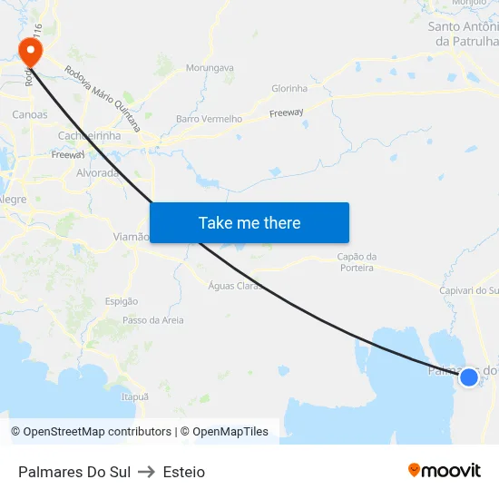 Palmares Do Sul to Esteio map