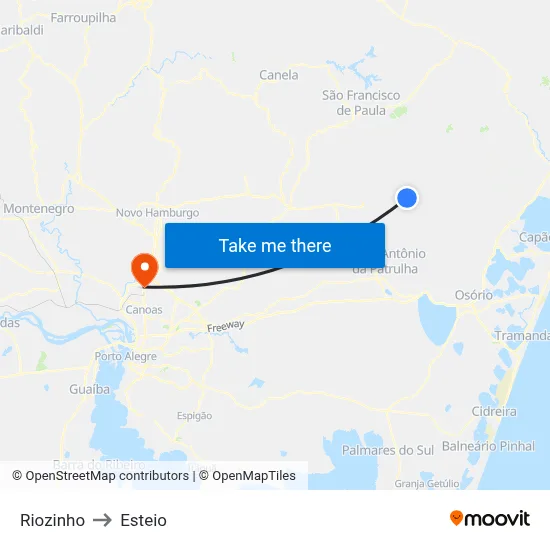 Riozinho to Esteio map