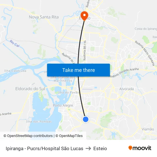 Ipiranga - Pucrs/Hospital São Lucas to Esteio map