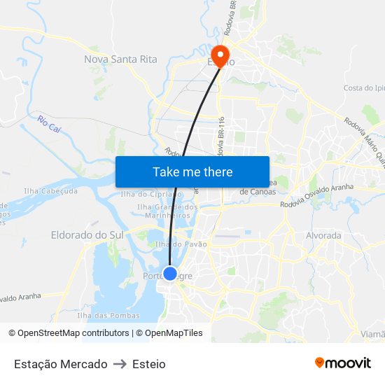 Estação Mercado to Esteio map
