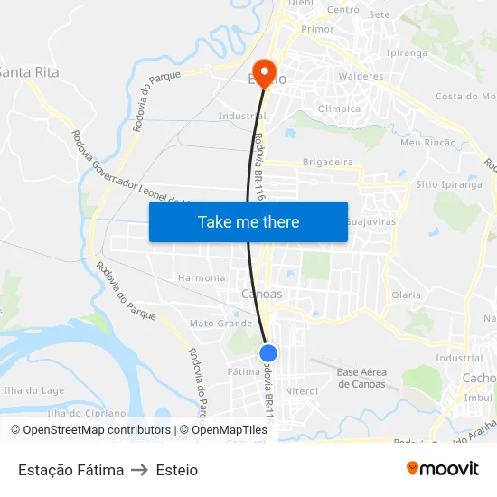 Estação Fátima to Esteio map