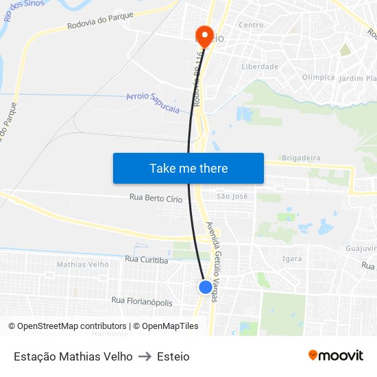 Estação Mathias Velho to Esteio map