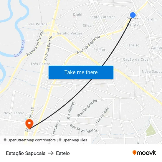 Estação Sapucaia to Esteio map