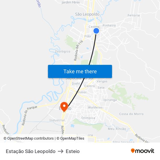 Estação São Leopoldo to Esteio map