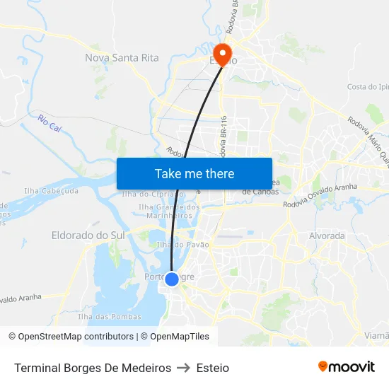 Terminal Borges De Medeiros to Esteio map