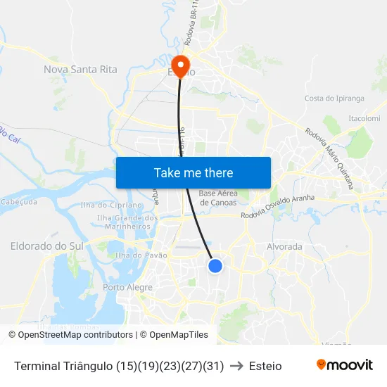 Terminal Triângulo (15)(19)(23)(27)(31) to Esteio map