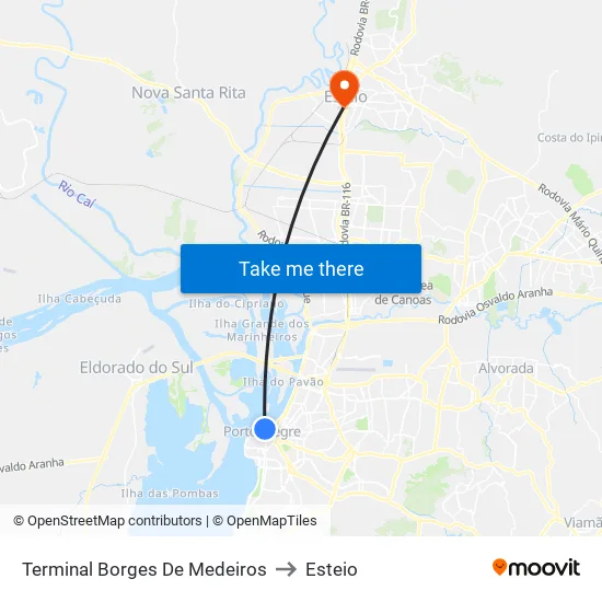 Terminal Borges De Medeiros to Esteio map