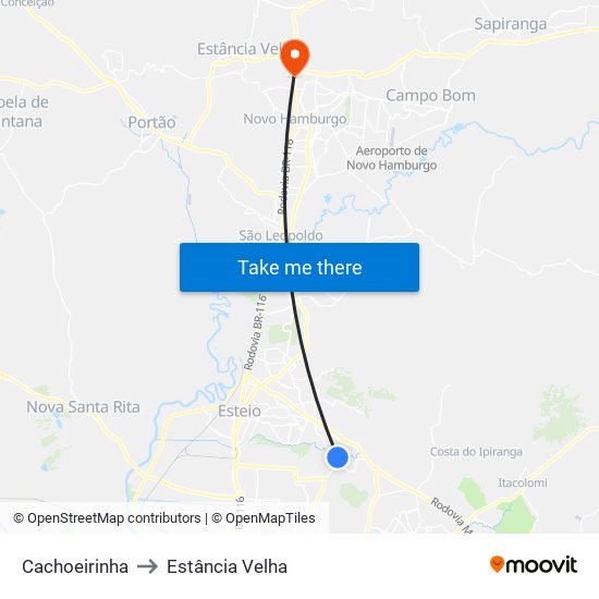 Cachoeirinha to Estância Velha map