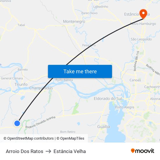 Arroio Dos Ratos to Estância Velha map